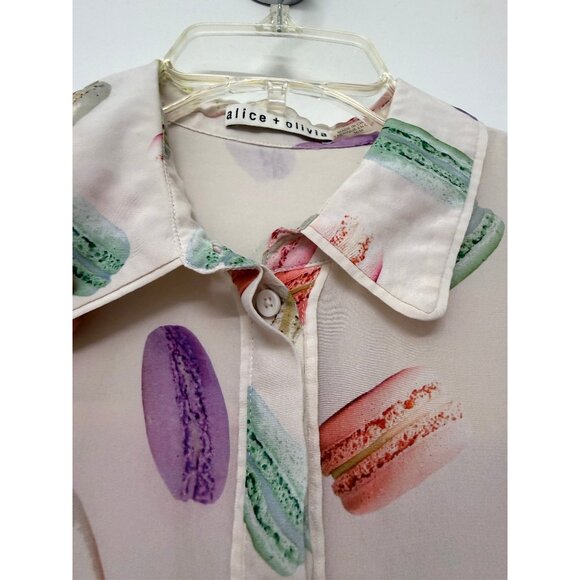 Alice + Olivia Eli Flutter Sleeve Shirt Blouse Silk Sunday Macaroons Macaron M - Picture 13 of 15